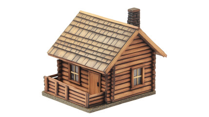 A wooden cabin model on a white background - png