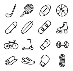 Outline icons of popular sports equipment on gradient background