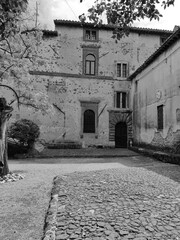 Lunghezza, Rome - April 15, 2025, detail of part of the courtyard of Lunghezza Castle, a medieval castle in the municipality of Rome.