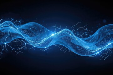 Fototapeta premium Abstract plasma wave technology with futuristic design, glowing blue electricity particles, and science elements. 3D fluid fractal shape illustration.