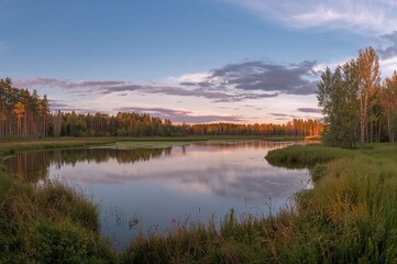 Peat Bog Lake and Woodland Conservation Area in a Protected Landscape Park