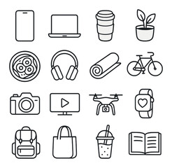 Minimalist icons: technology, lifestyle, and fitness essentials