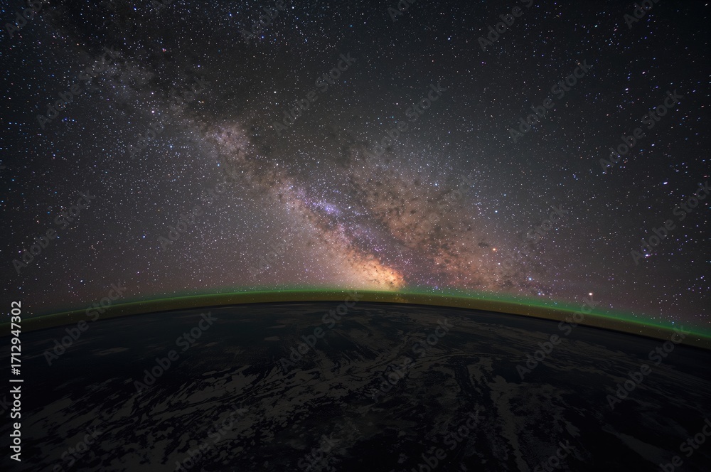Wall mural a cosmic view capturing the milky way along with earth's atmosphere and auroras, created using eleme