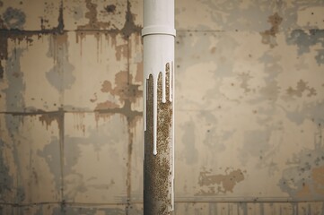 White oil paint textured on metal post, abstract pattern, vintage design background