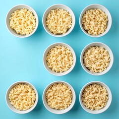 Instant noodles in small white bowls
