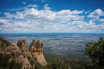 Naklejka premium Panoramic vista from a high overlook gazing over an urban landscape