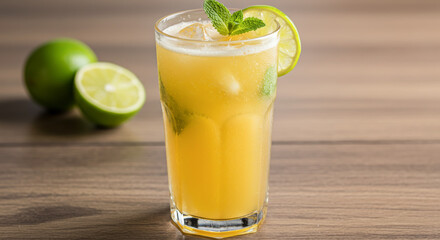 Fototapeta premium Summer refreshing drink or cocktail with ice in a glass. Refreshing Beverage Collection