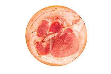 Ham hock with skin jambonneau cooked pork knuckle with rind tasty snack fresh delicious gourmet food background on the table rustic top view copy space