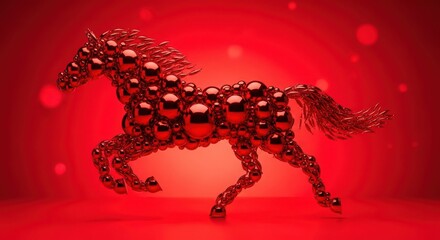 Metallic horse running on red background