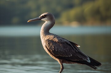 Fototapeta premium Seabird by the lake. These birds mainly live in the ocean and only come ashore to breed.