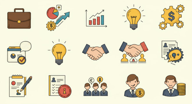 Business Line Icons. Financial Planning Icons. Investment Icon Set contains Financial Strategy - Powered by Adobe