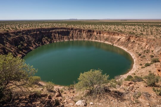 Beautiful panorama of a sinkhole lake surrounded by nature