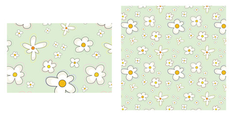 Art & Illustration, Seamless Daisy Floral Pattern with White Flowers on Pastel Background