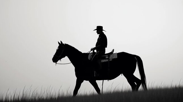 
silhouette of a cowboy riding through the prairie. video generative ai