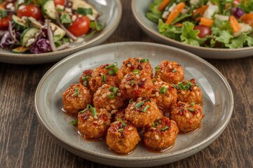 Hot starter dish. Side snack served with the main meal. Organic plant-based cuisine. Large appetizer platters. Selection of starters.