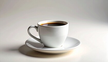 Obraz premium White ceramic cup filled with black coffee on matching saucer—