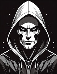 Intense hooded figure portrait