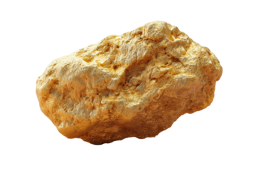Large natural gold nugget on black background displaying rough texture and luster, cut out