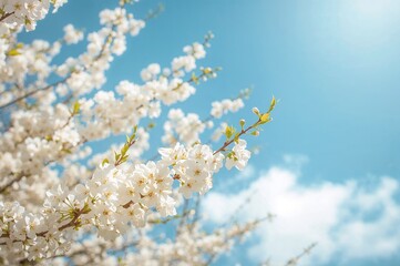 Bright spring season adorned with white flowers as a backdrop
