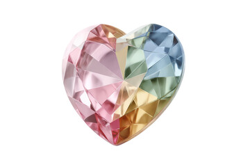 Colorful heart-shaped crystal gemstone with intricate facets, cut out