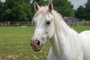 Obraz premium Horse bothered by flies around the eyes during summer