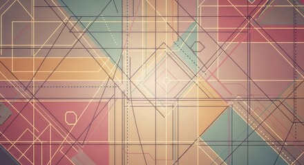 An abstract geometric background with overlapping lines and shapes in pastel colors.