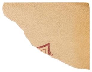 Ripped corner of faded book page, old worn paper with vintage pattern isolated for scrapbooking