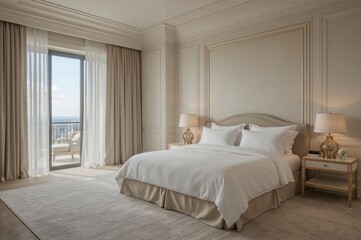 Indoor photo of a bedroom featuring a queen-sized mattress
