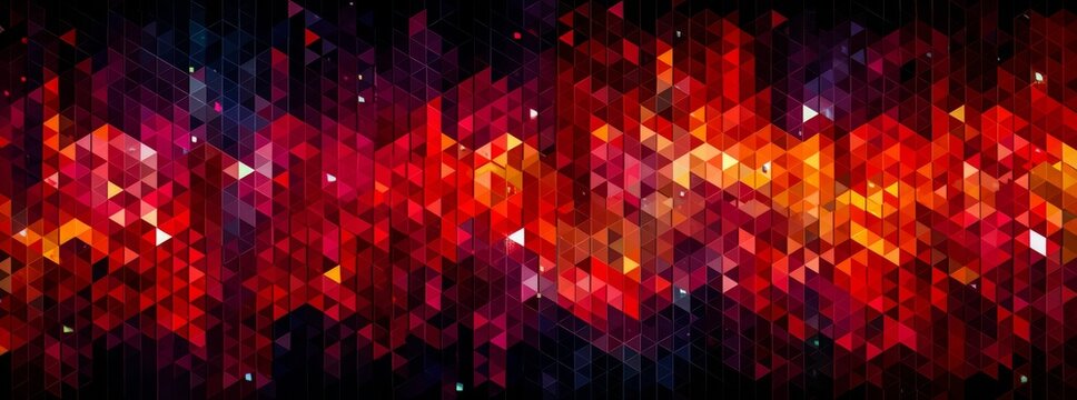 Red and black abstract design with triangles and stars. The design is a long red line with a black background