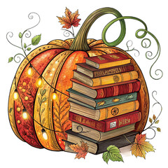 Fall Pumpkin Book Halloween Teacher Sublimation PNG Clipart Cozy Autumn Reading Retro Classroom Librarian Shirt Design Digital Download