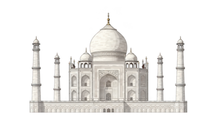 Taj mahal isolated on transparent background, an ivorywhite marble mausoleum