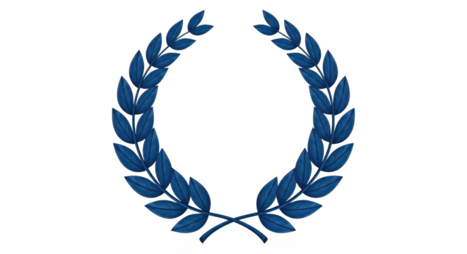 Blue laurel wreath isolated on transparent background for decoration and design