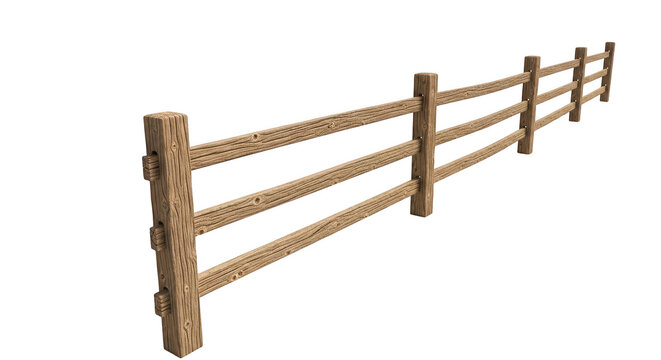 Wooden split rail fence isolated on transparent background for farm or ranch
