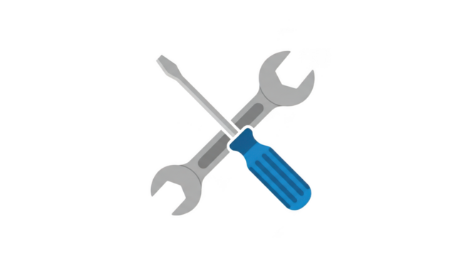 Wrench and screwdriver crossed isolated on transparent background repair service