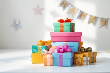 Pile of vibrant present packages