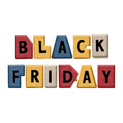 A colorful and textured block letters spelling out the text " Black Friday " in a promotional style for the sales event