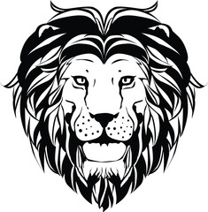 Majestic Lion Head Intricate Black and White Portrait