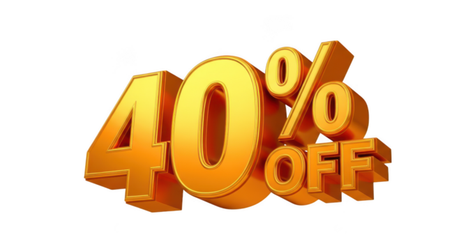 Golden 40 off isolated on transparent background for sale promotion and discount