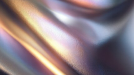 Luminous abstract background with iridescent metallic waves and a fine linear texture.