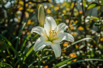 Obraz premium The lovely white lily blossoming in my backyard