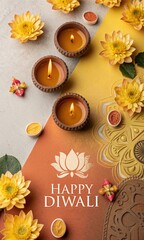 Happy Diwali - festival of lights colorful poster template design with decorative diya lamp.