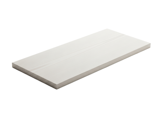 Pristine bleached ash wood rectangular board, thin, smooth, polished, fine vertical grain, sharp edges, on a transparent seamless background with copy space, minimalist studio concept