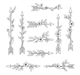 Elegant Decorative Floral Ornaments and Botanical Design Elements with Swirls, Leaves, Arrows and Flowers for Borders, Frames, Dividers, Patterns, and Decorative Artwork in Vintage and Modern Styles