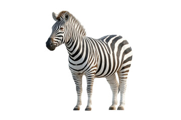 Fototapeta premium Majestic zebra standing on white background with distinctive black and white stripes, cut out