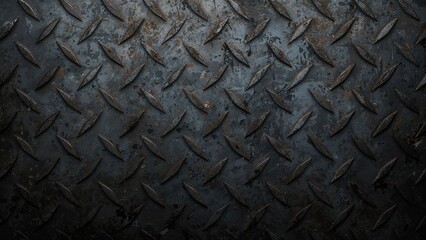 Grimy, aged metal diamond plate texture with scratches and dirt in a dark shade