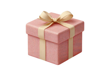 Obraz premium Elegant pink gift box with cream ribbon, cut out