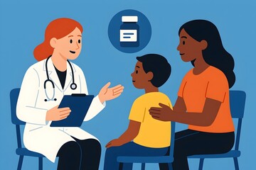 ADHD consultation with doctor providing guidance to mother and child during healthcare visit