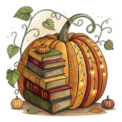 Autumn Teacher Halloween Pumpkin Book Sublimation PNG Cozy Fall Clipart Retro Classroom Librarian Shirt Design