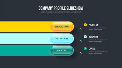 Product Innovation 3 Option Infographic Slideshow Template. Business Campaign Three Step Diagram Presentation Design. Project Proposal Frame Layout Vector Illustration.