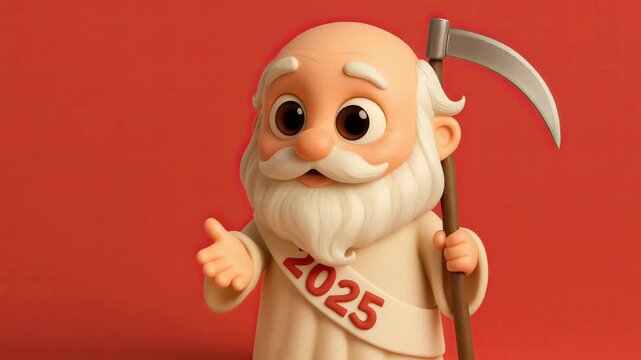 Cute Cartoon Father Time New Year Eve Character on a Red Background. Seamless Loop